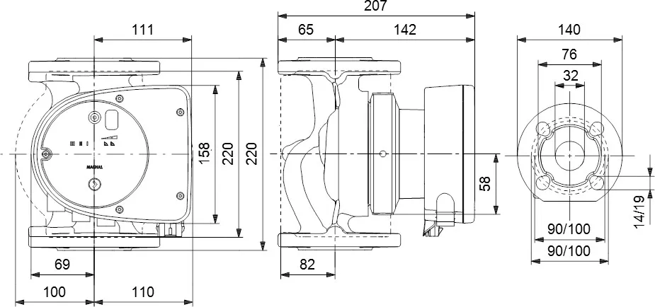 Grundfos MAGNA1 32-80F EuP ready Variable speed circulation pump cast iron DN32 flange 10bar 1.22A 230VAC black/red