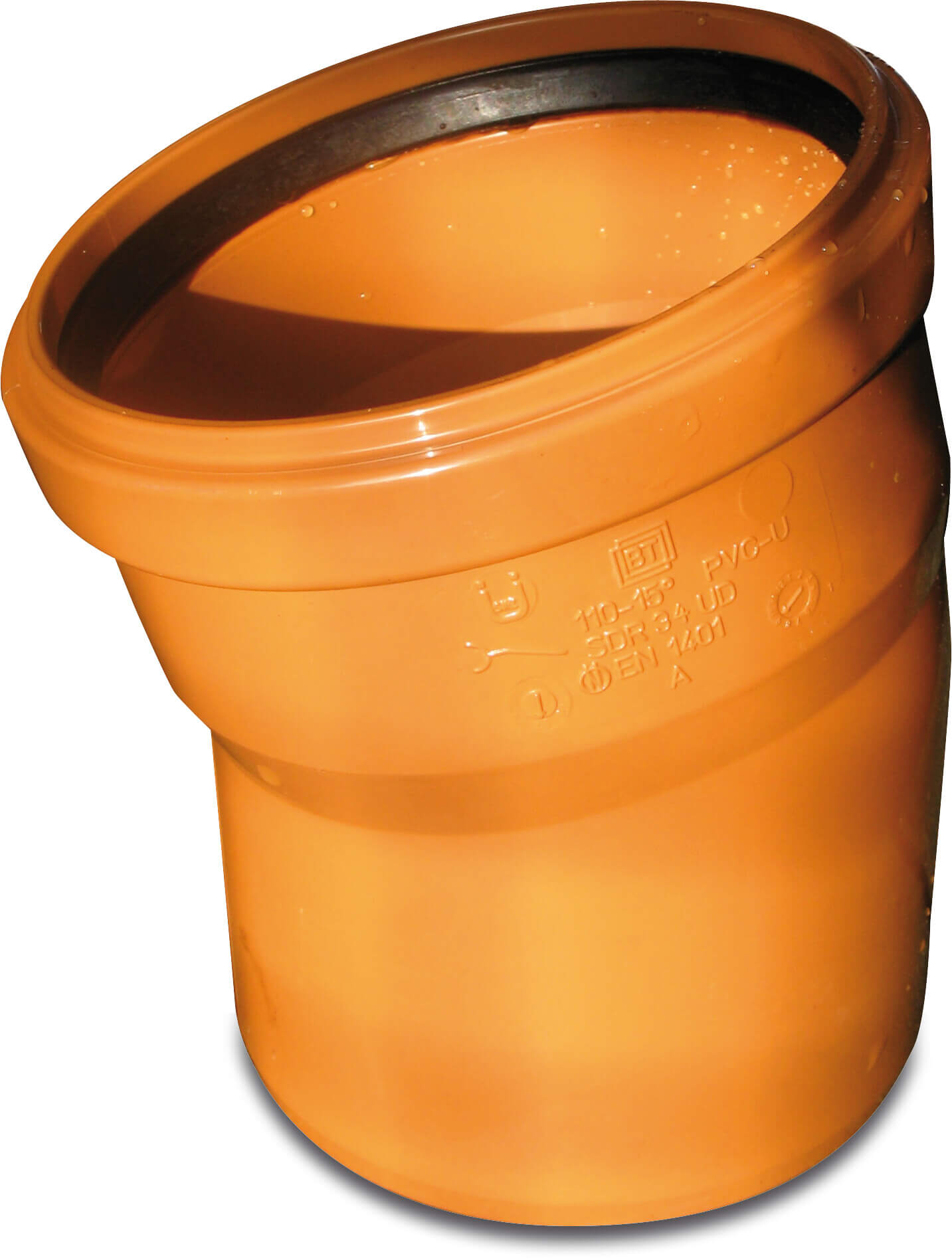 Drainage bend 15° PVC-U 400 mm SN4 ring seal x spigot redbrown