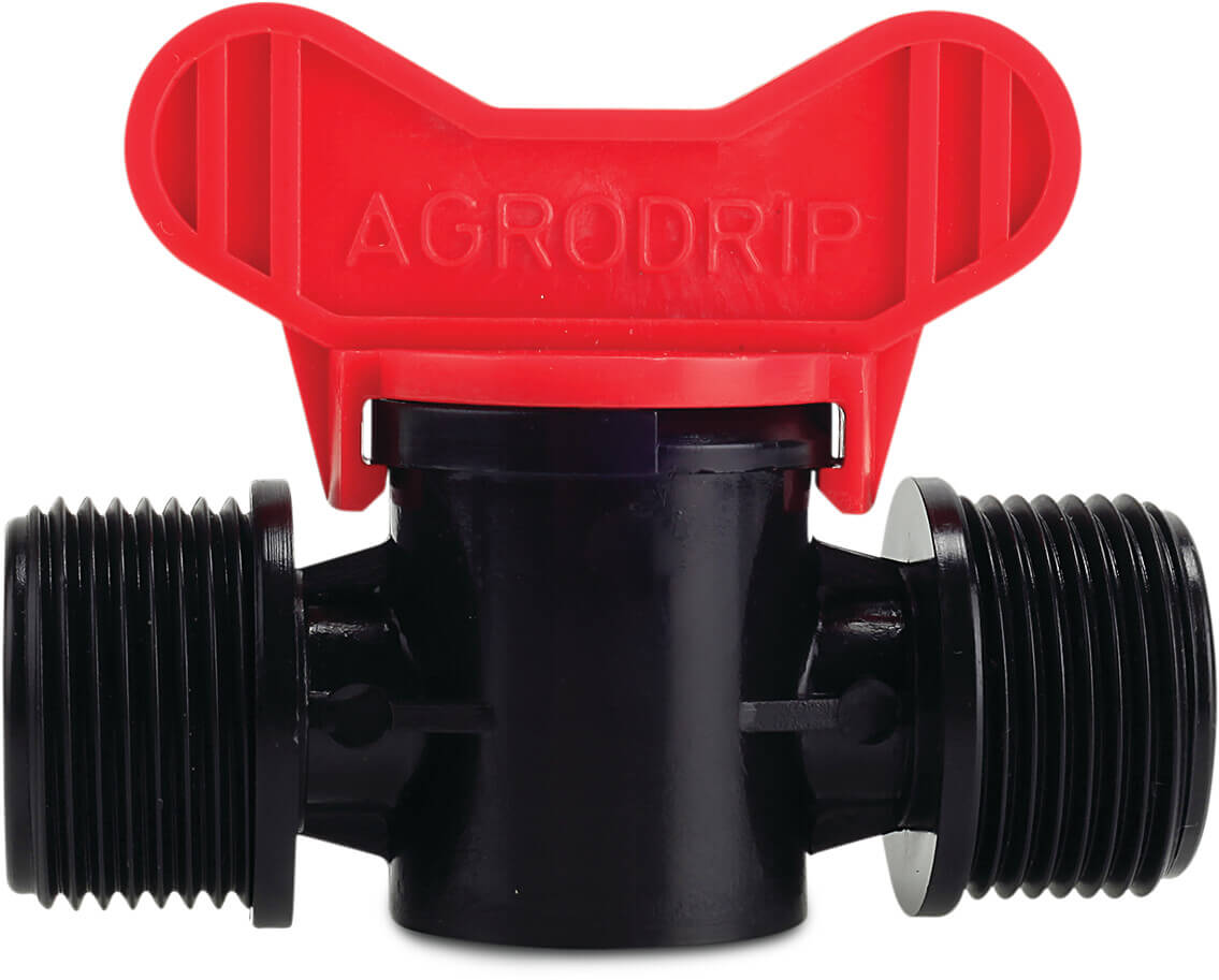 Mini plug valve PP 1/2" x 3/4" male thread black