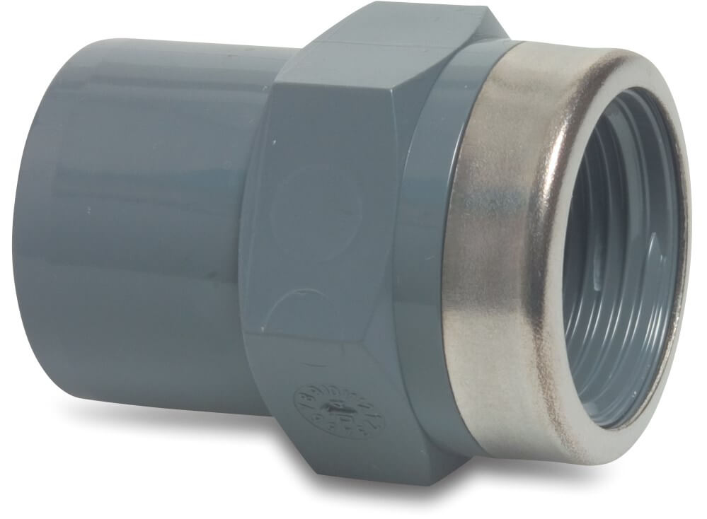 Profec Adaptor socket PVC-U 16/25 mm x 1/2" glue socket/glue spigot x female thread 16bar grey type reinforced