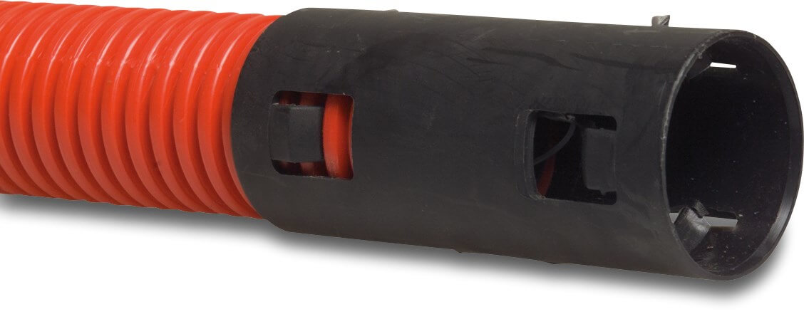 Kabelskyddsrör PE 40 mm klicksockel x slät DN32 röd/svart 25m