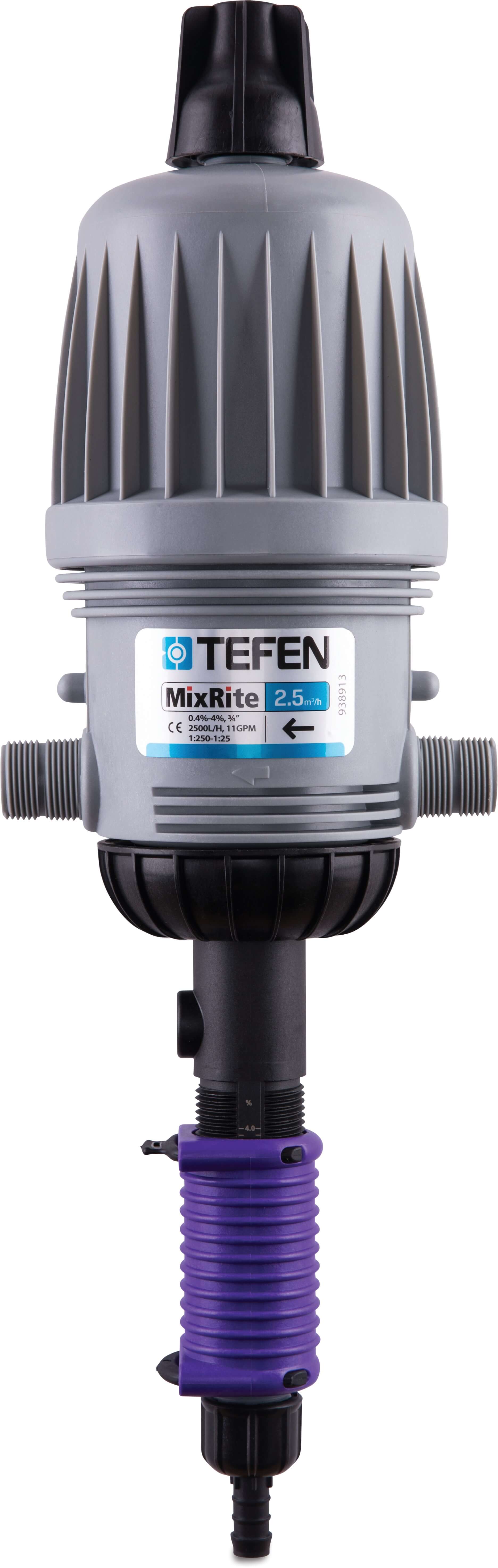 Tefen Doseerpomp 3/4" x 10 mm x 3/4" buitendraad x slangtule x buitendraad type MixRite 2.5 On/Off chlorine 0.3% - 2%