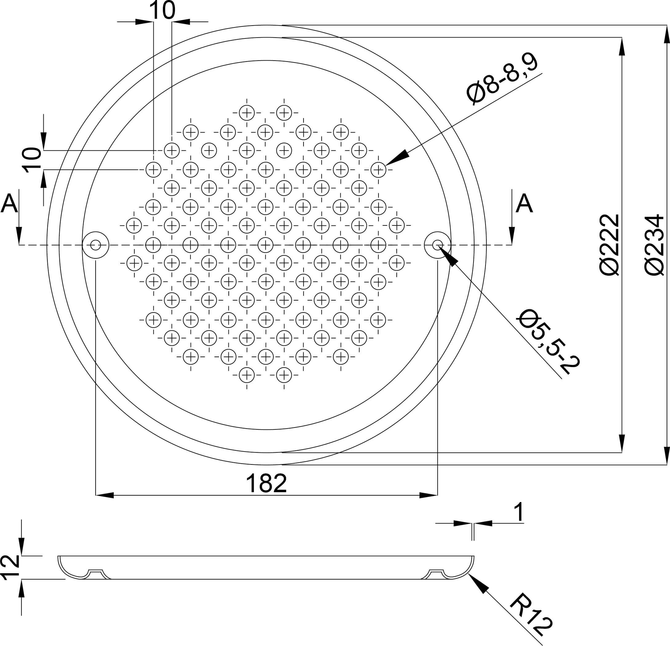 Ocean Abdeckung für Bodenablauf Edelstahl 316 222 mm Edelstahl Typ Standard