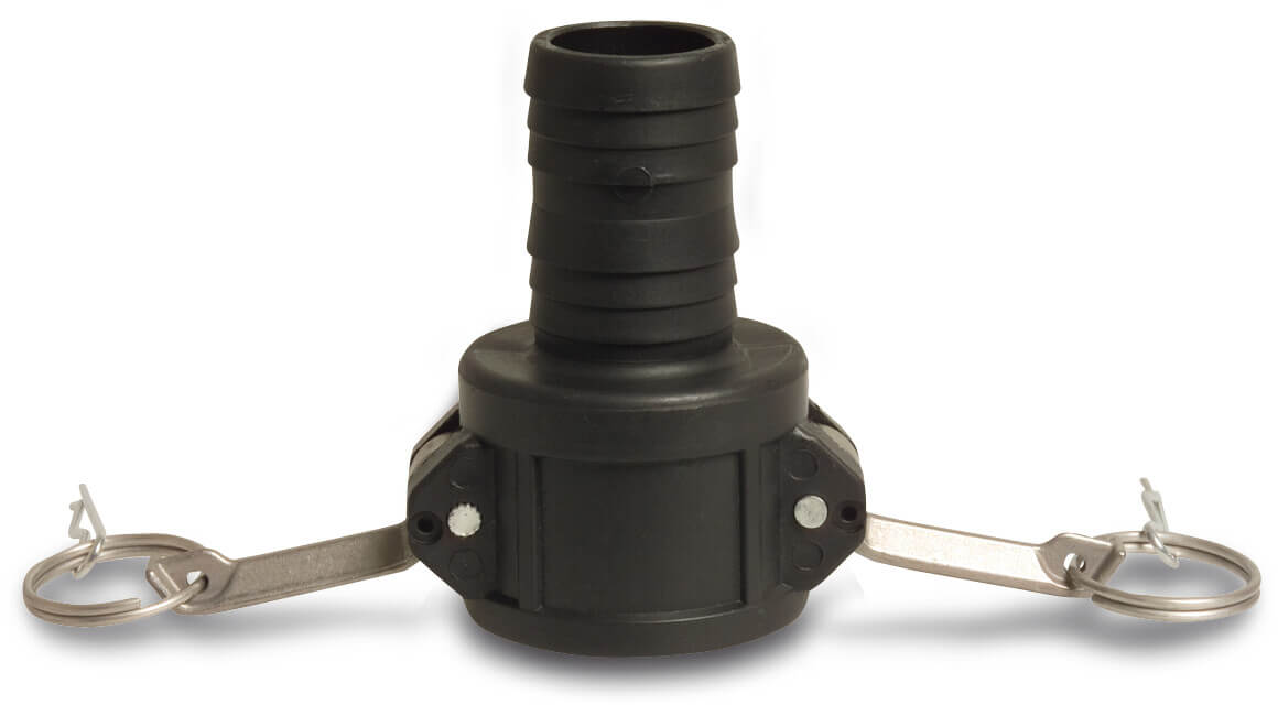 Quick coupler PP 1 1/4" x 32 mm female part Camlock x hose tail 6bar black type Camlock C
