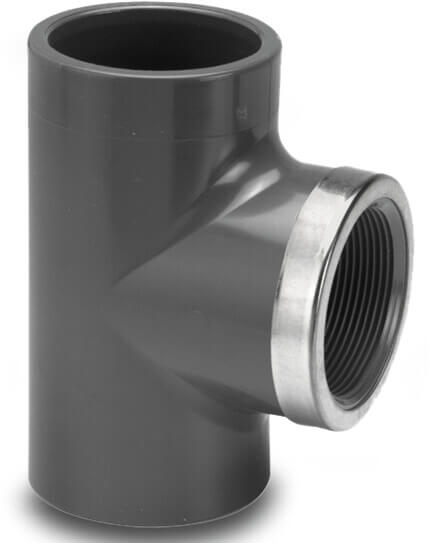 VDL Adaptor T-piece 90° PVC-U 40 mm x 1 1/4" x 40 mm glue socket x female thread x glue socket 16bar grey type reinforced