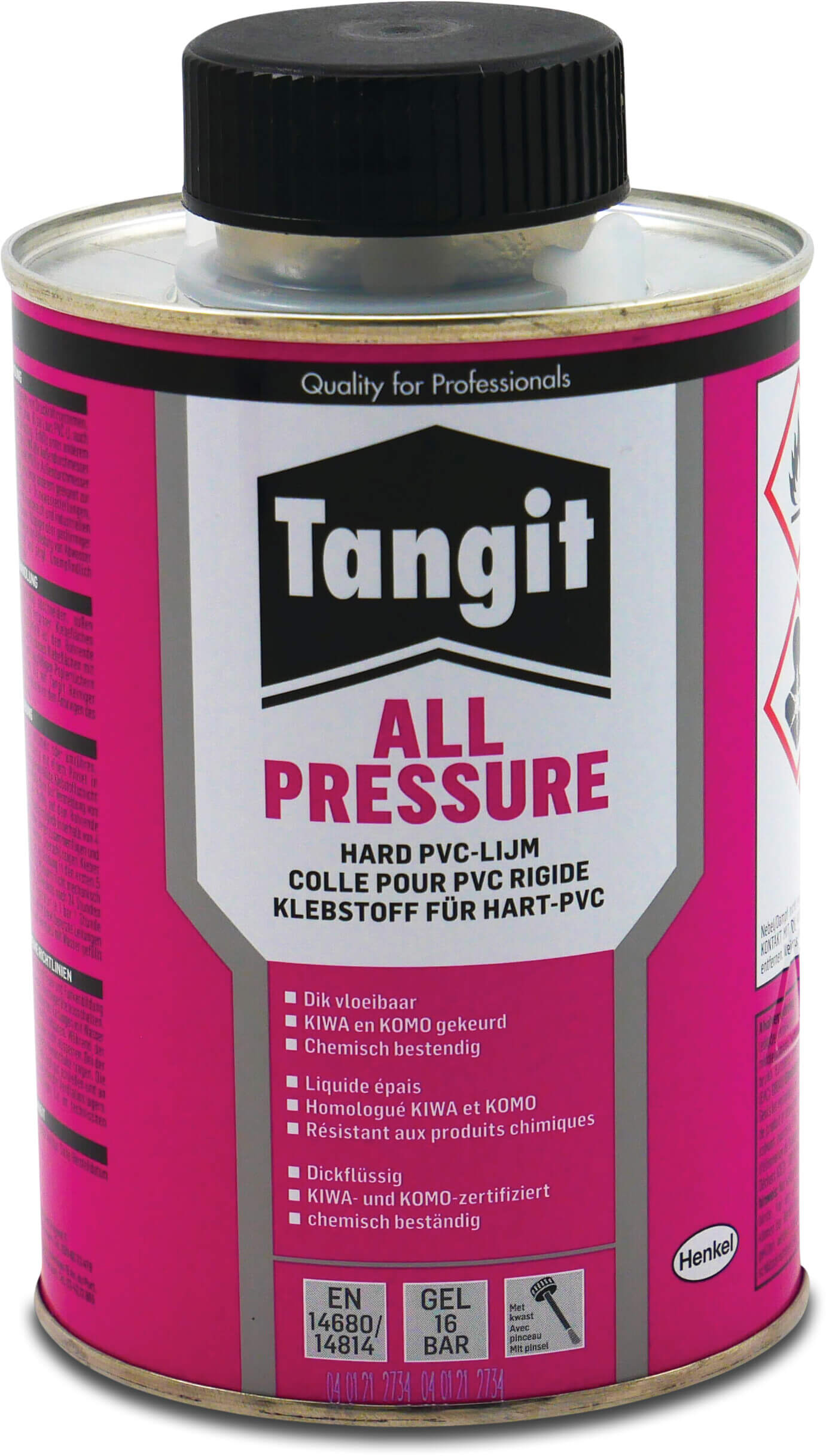 Tangit PVC-lijm 240g met kwast KIWA type All Pressure label EN/PL/DK