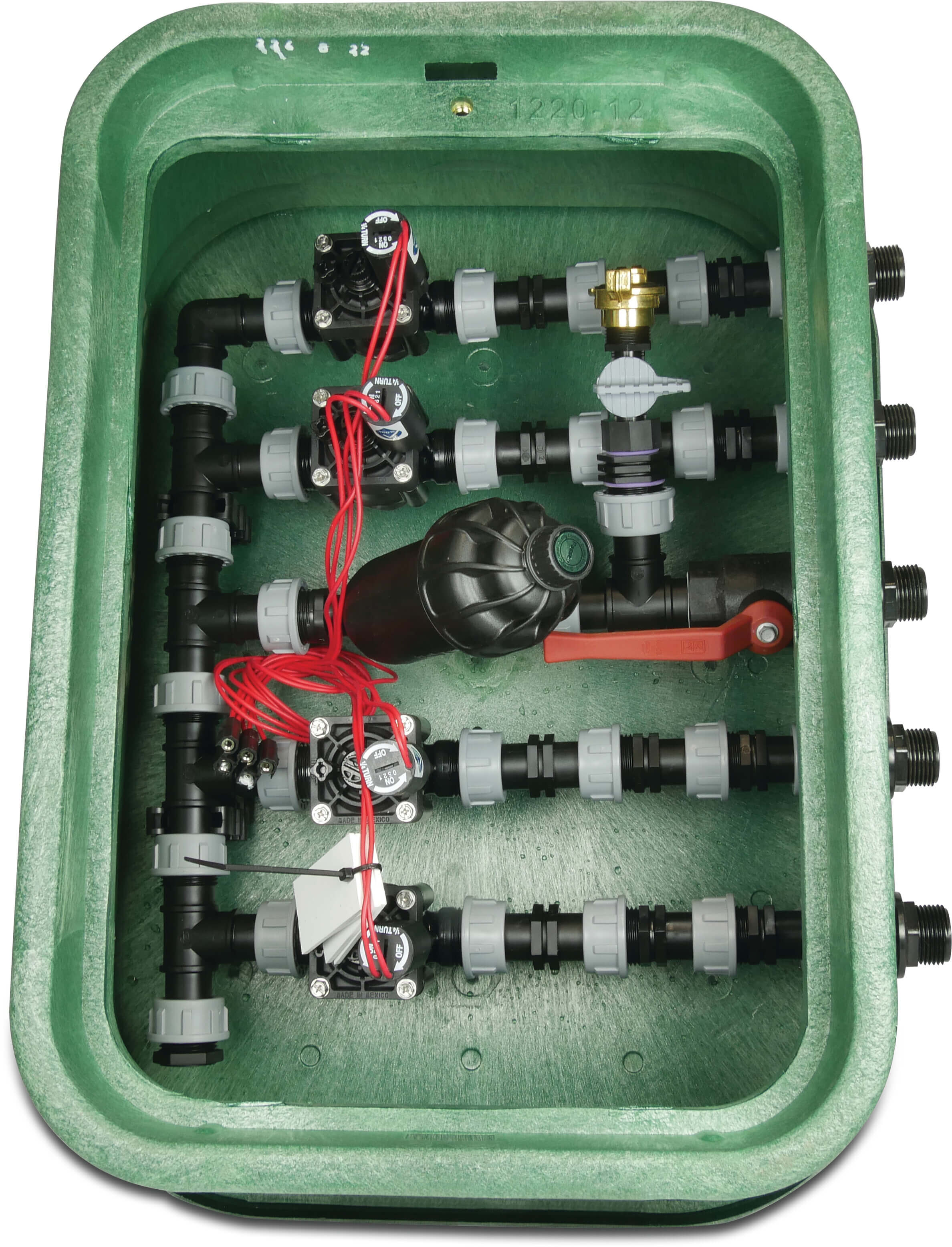 Hunter Assembled valve box rectangular with filter HDPE 1" male thread green type 4 valves