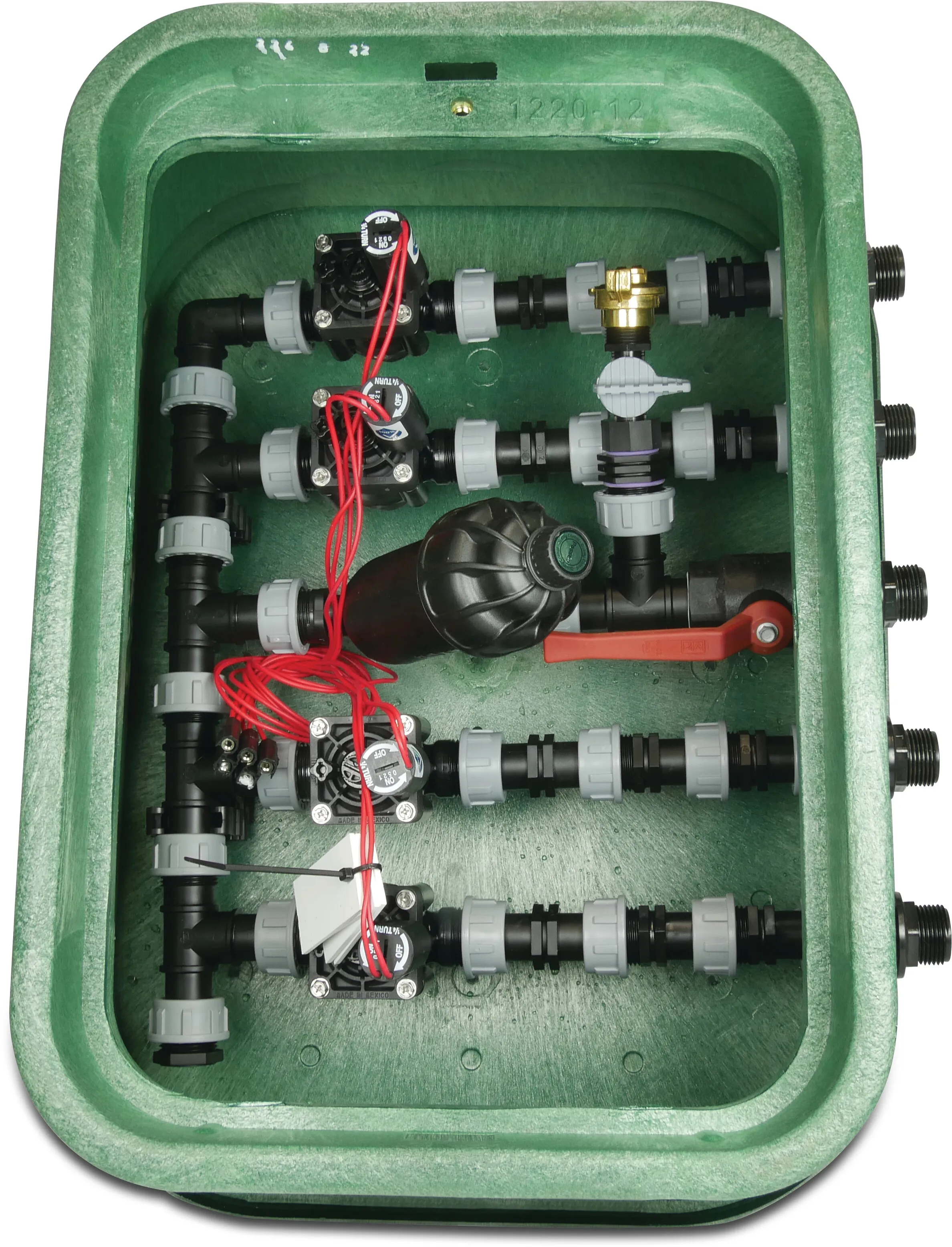 Hunter Assembled valve box rectangular with filter HDPE 1" male thread green type 4 valves