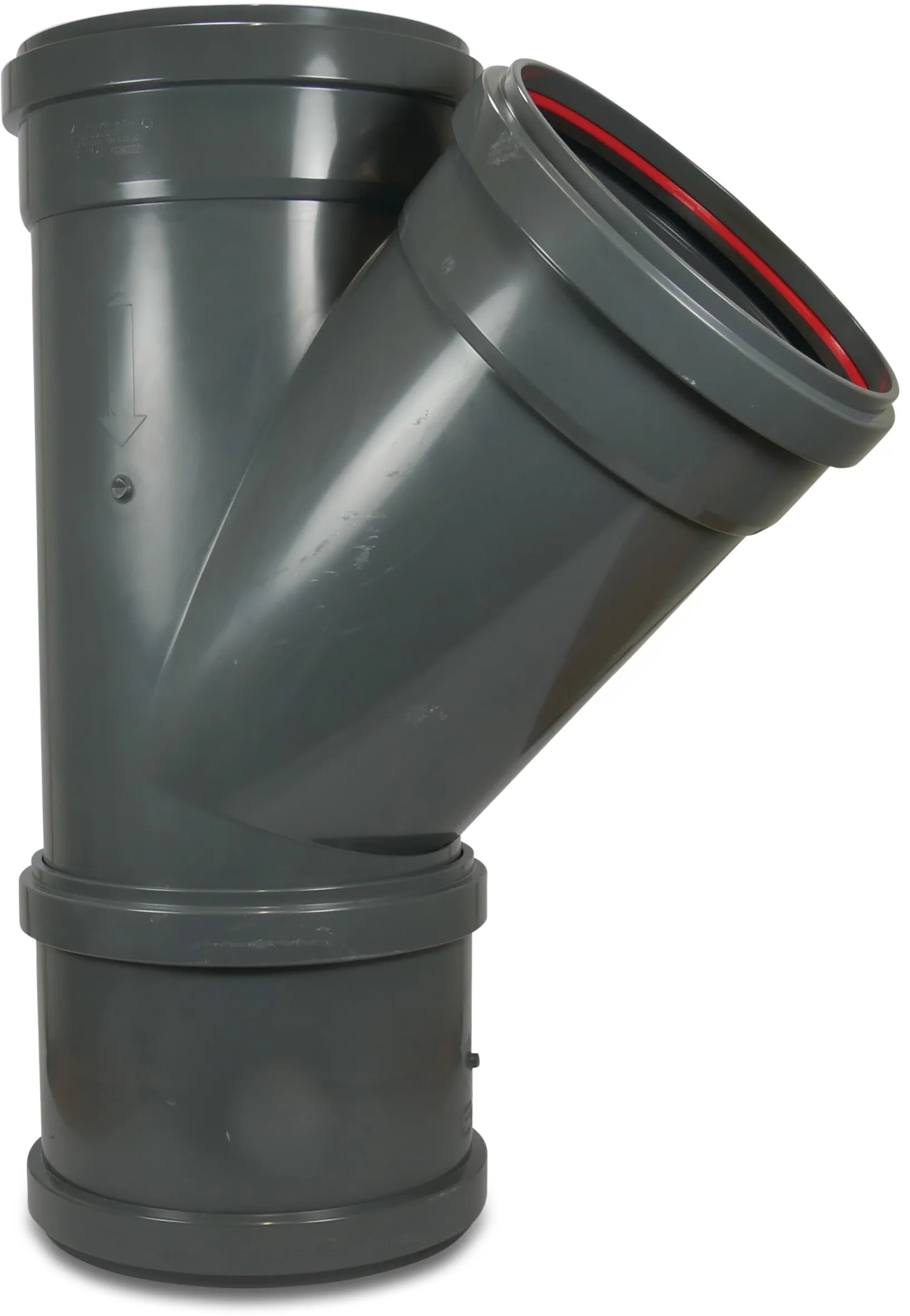 T-koppling 45° PVC-U 315 mm SN8 o-rings tätning grå KOMO/BENOR sammansatt