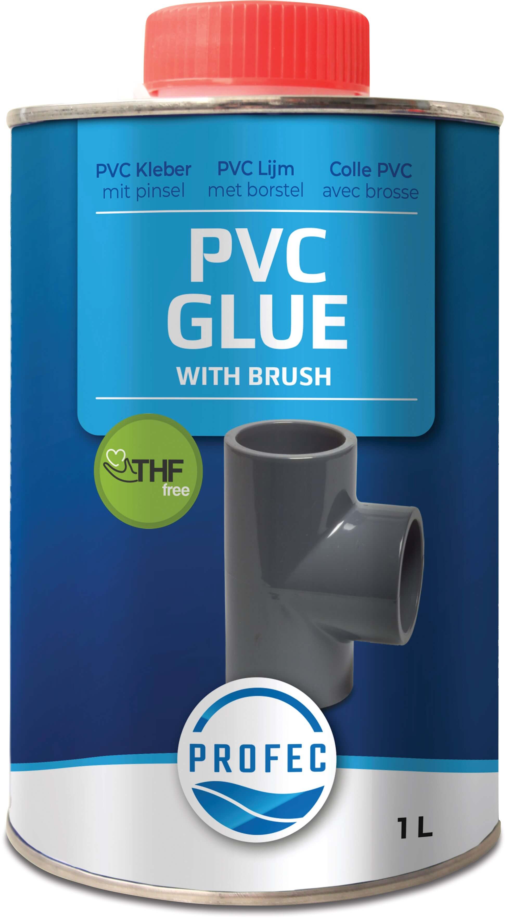 Profec PVC glue 0,25ltr with brush type THF free label EN/DE/NL/FR