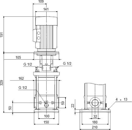 Grundfos Pompe multicellulaire acier inoxydable 1 1/4" 1A 400VAC type CRI 1-7 A CA I V HQQV