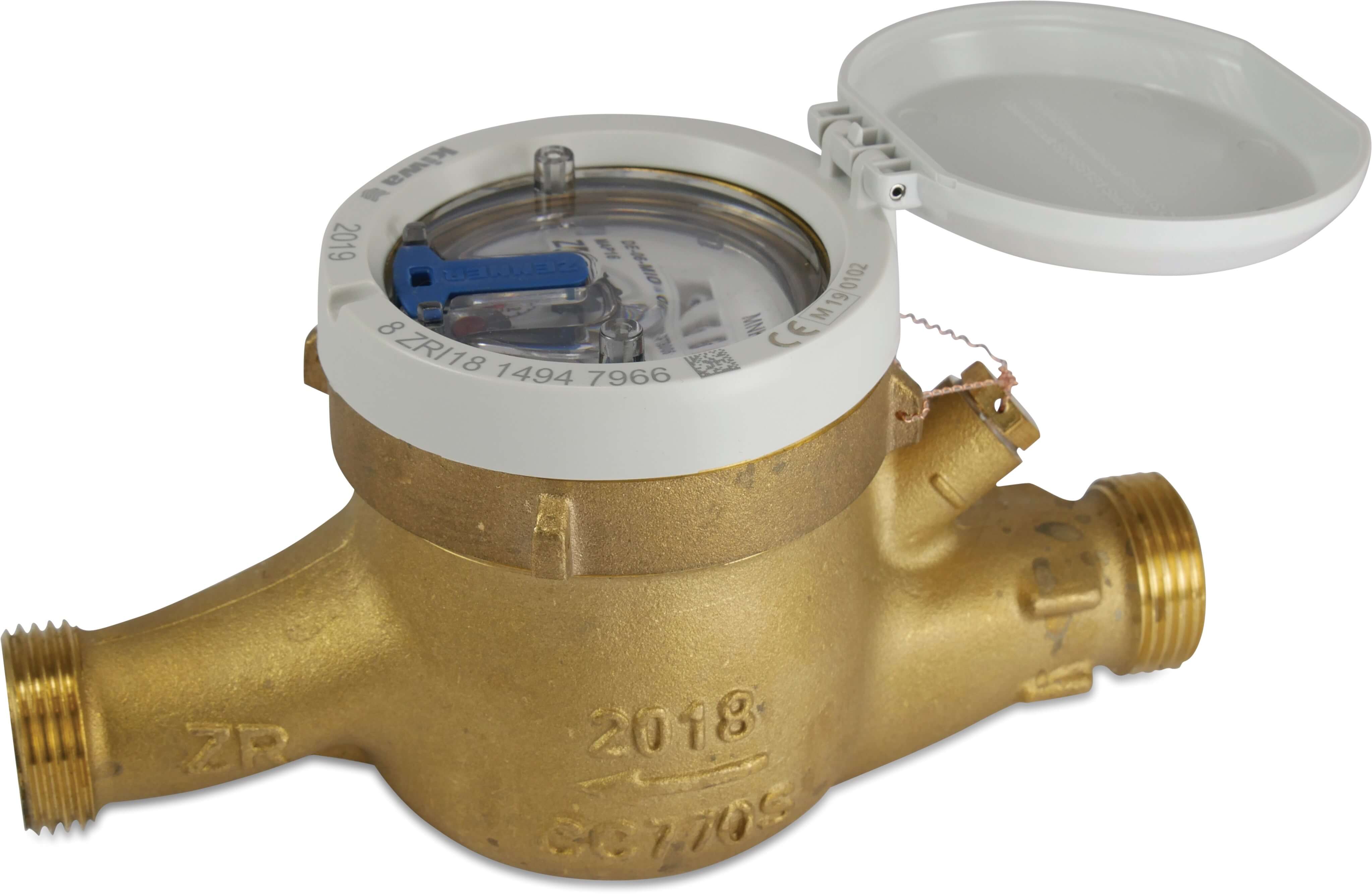 Water meter brass 3/4" male thread 1.5m³/h KIWA type DS78TBR horizontal with pulse option