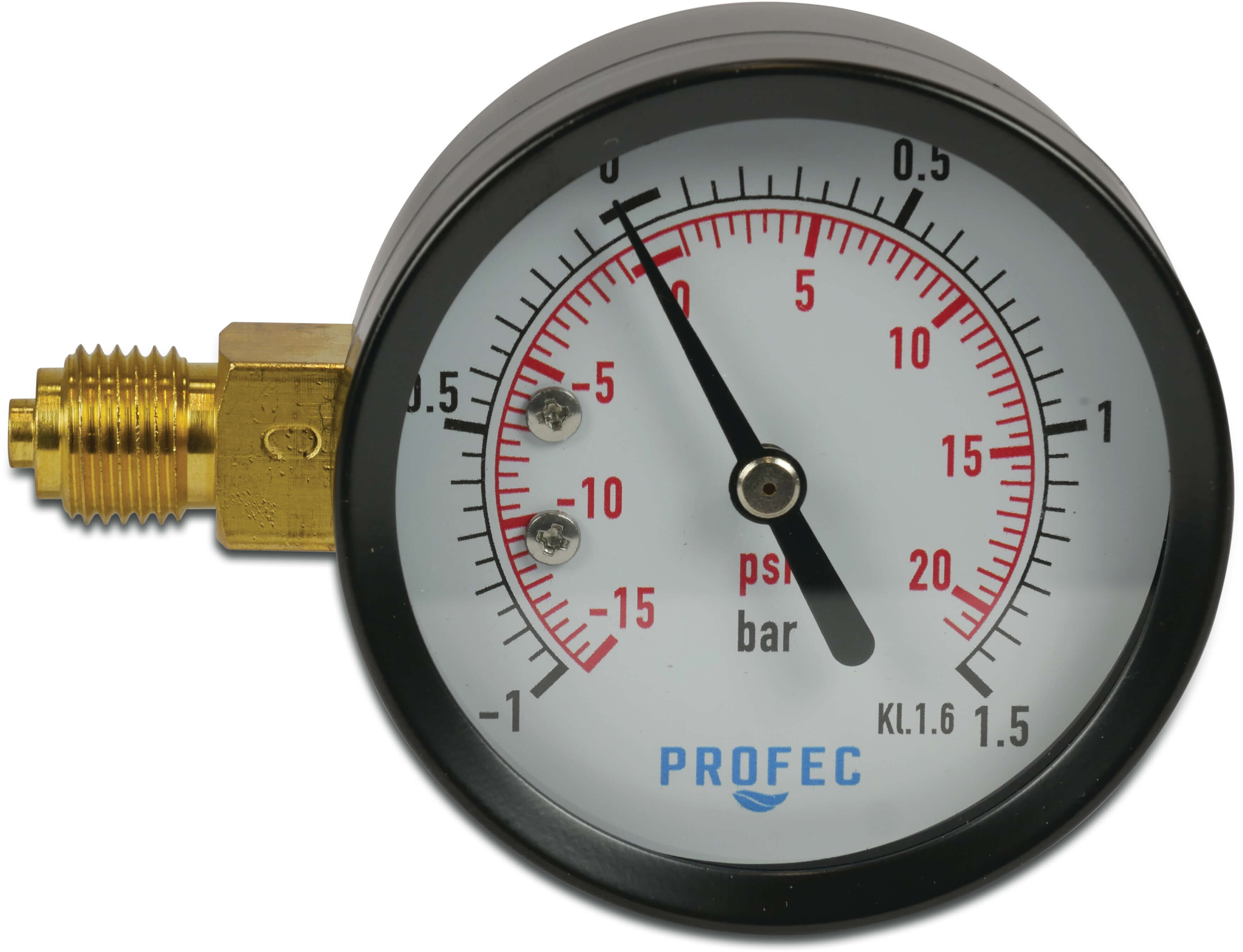 Profec Manometer 63 mm Außengewinde -1 - 1,5bar Typ Trocken Seitlich 1/4"