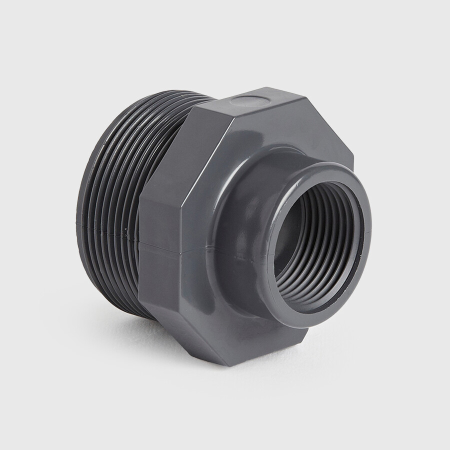 VDL Soknippel PVC-U 3/8" x 1/4" buitendraad x binnendraad 10bar grijs type vlak