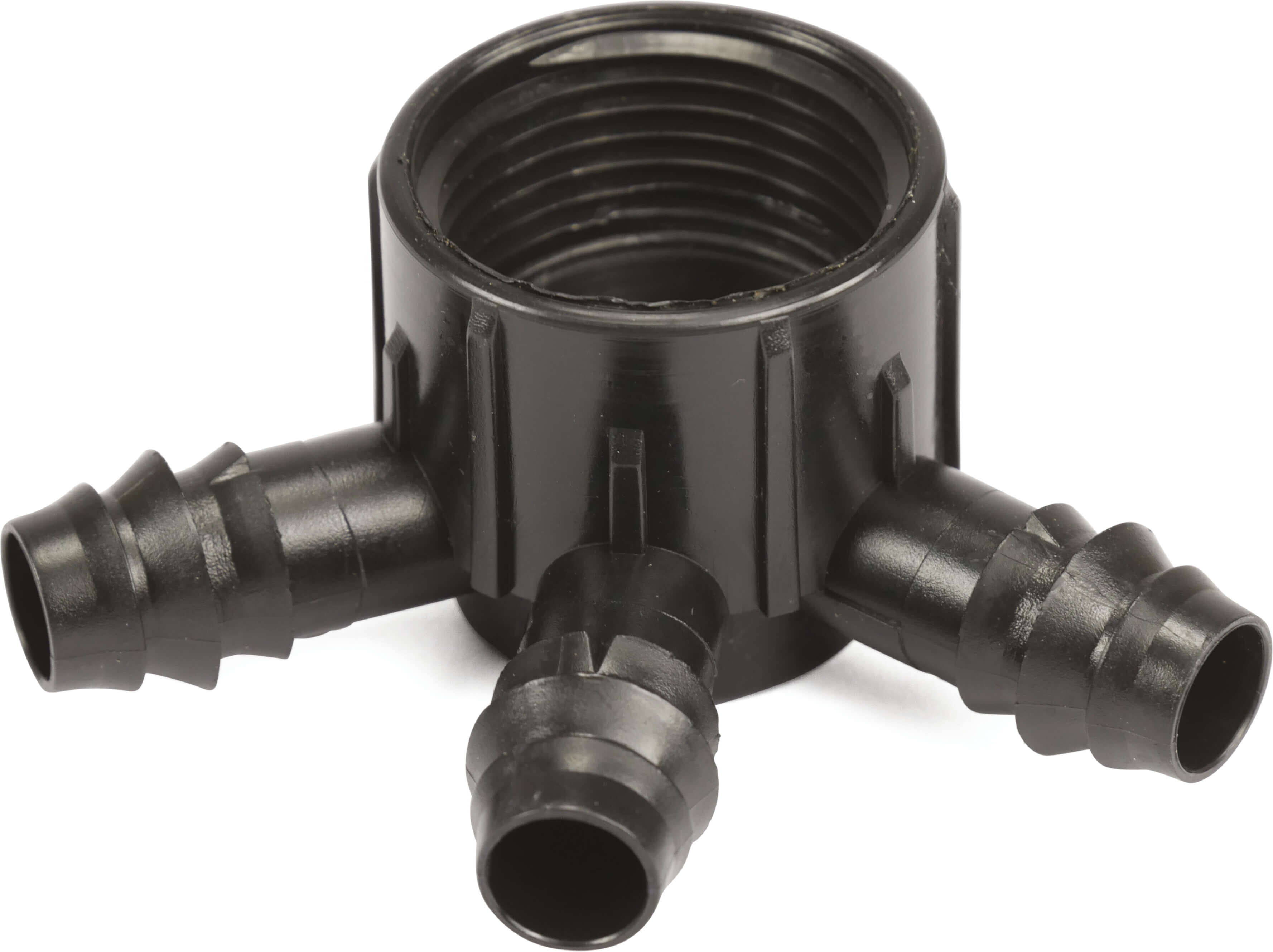 3-vejs fordeler POM 20 mm x 1" modhage x indvendig gevind 4bar sort