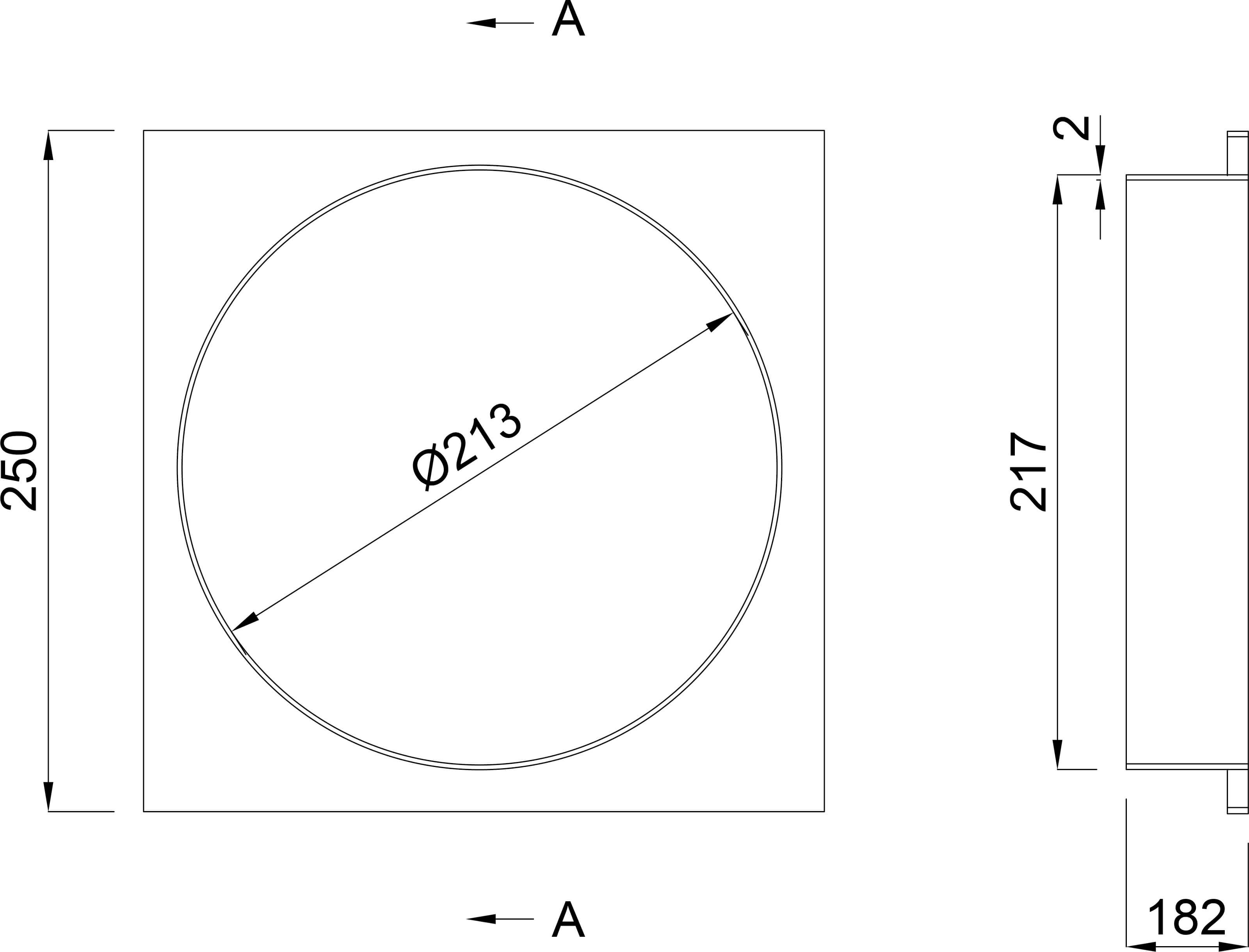 Ocean Quadratabdeckung für Abschöpfer Edelstahl 316 250 mm Edelstahl Typ Standard