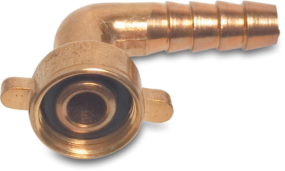 Profec Hose tail 2/3 union adaptor elbow 90° brass 1/2" x 10 mm female threaded nut x hose tail type flat seal
