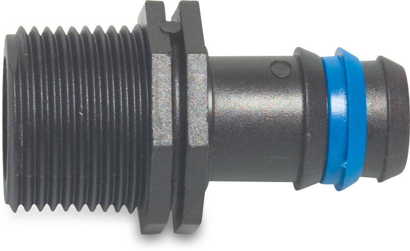 Barbed adaptor PP 3/4" x 20 mm male thread x barbed 4bar black type safety