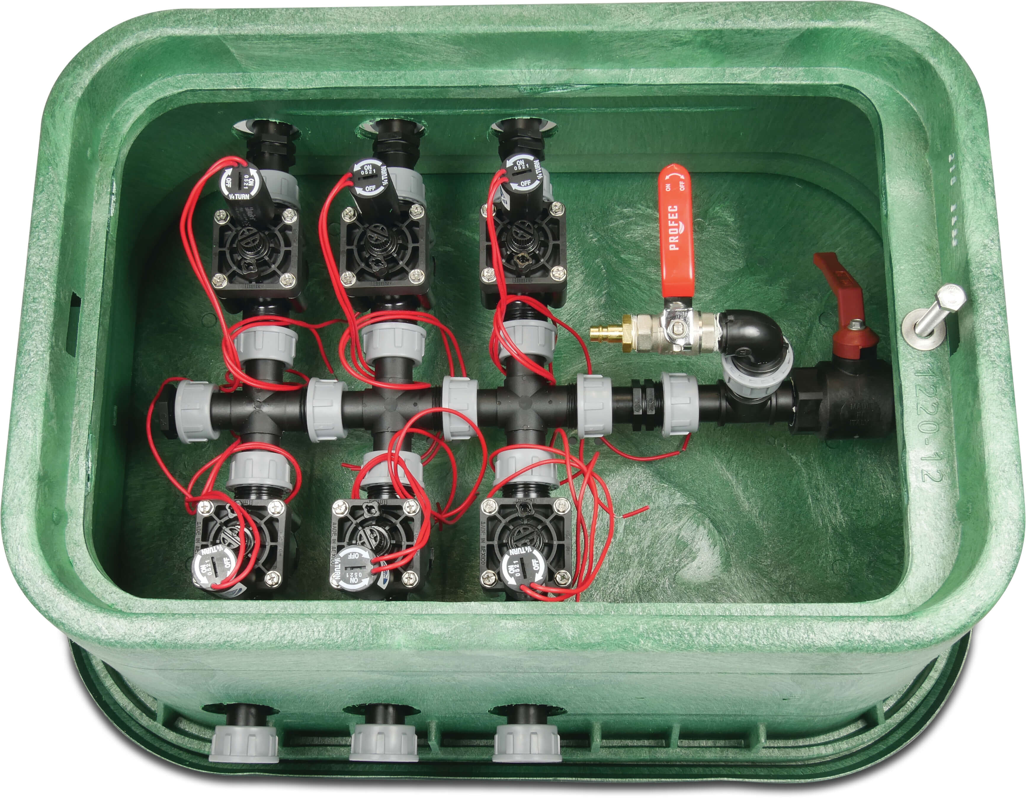 Hunter Assembled valve box rectangular HDPE 1" male thread green type 6 valves