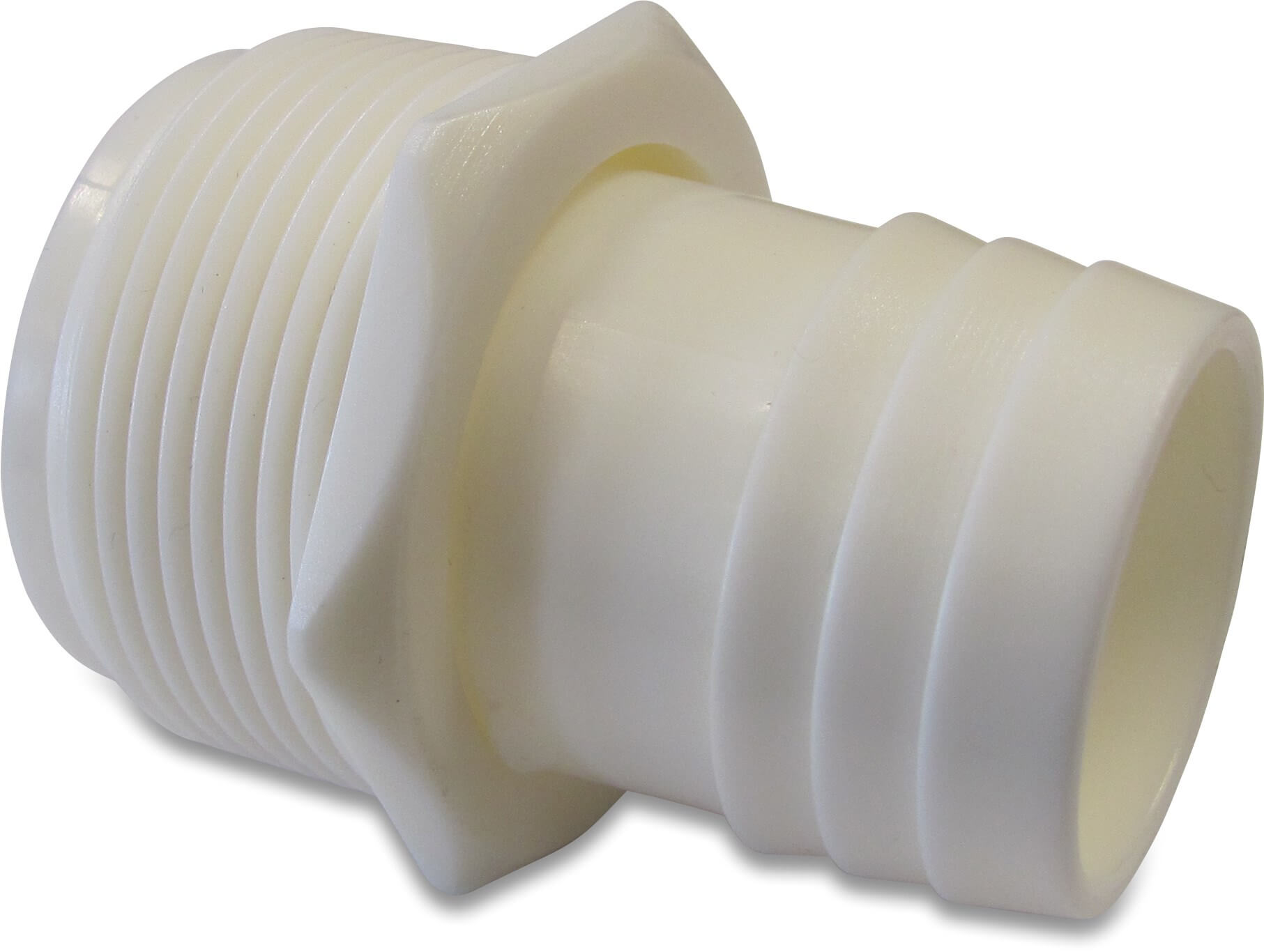 Hose tail with nut 1 1/2" x 38 mm male threaded nut x hose tail 10bar white