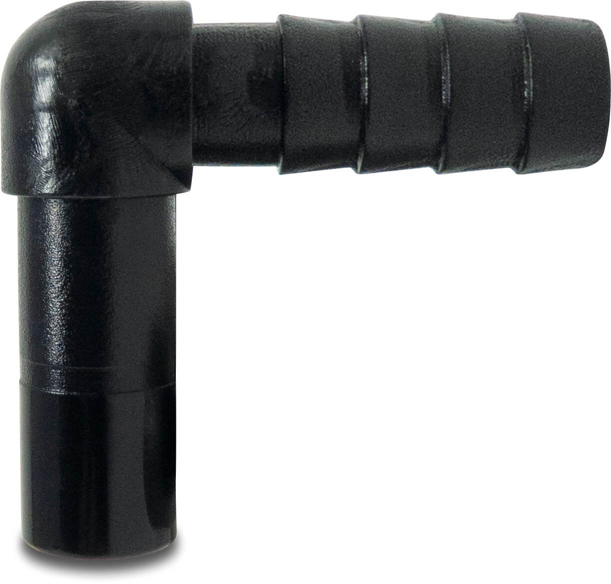 Adaptor elbow 90° POM 10 mm x 6 mm spigot x barbed 16bar black WRAS type Aquaspeed
