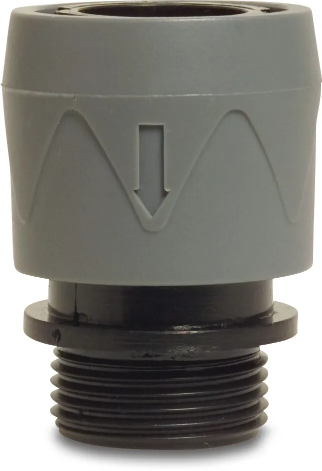 Flotide Klick koppling plast 3/4" utvändig gänga x hona klick grå/svart