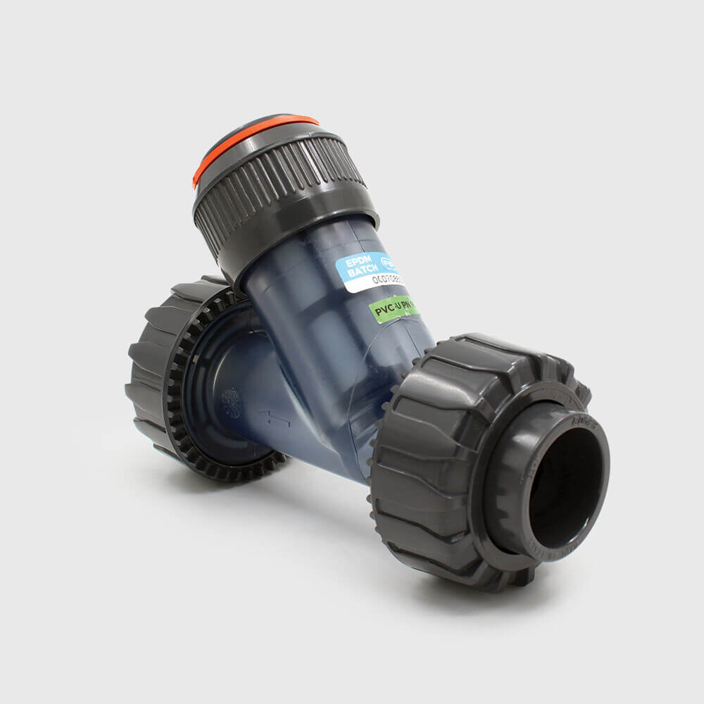 Strainer/filter PVC-U 63 mm glue socket 10bar 500micron PVC gauze transparent
