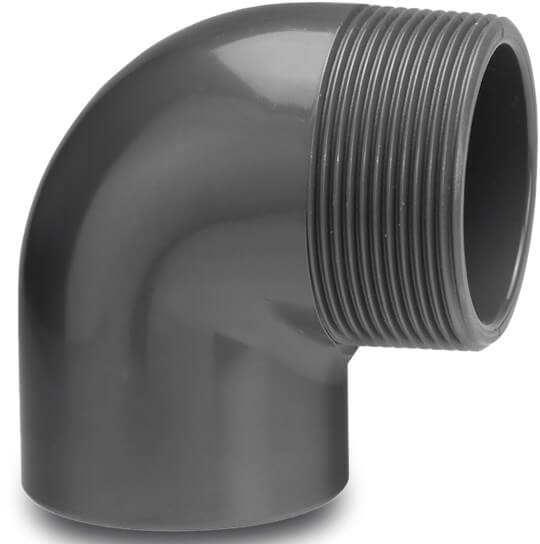 VDL Vinkel 90° PVC-U 20 mm x 3/4" limmuffe x udvendig gevind 16bar grå