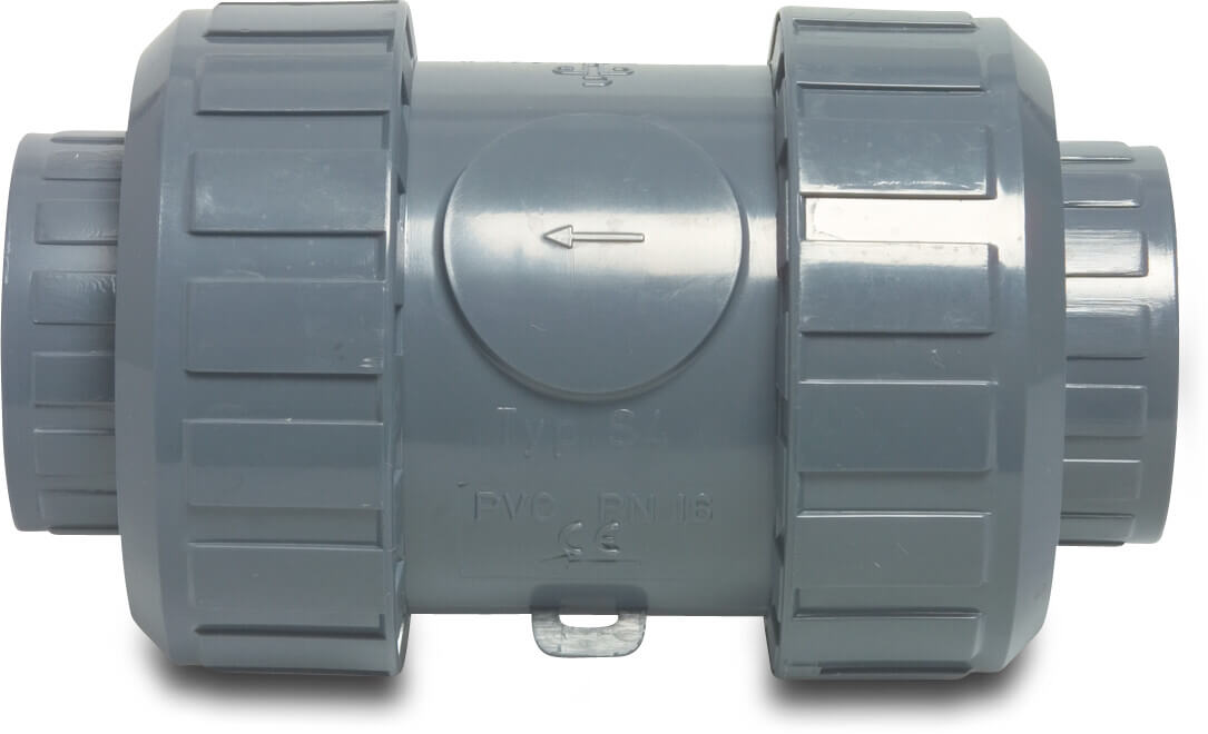 Praher Terugslagklep veerbelast PVC-U 16 mm lijmmof 16bar grijs type S4