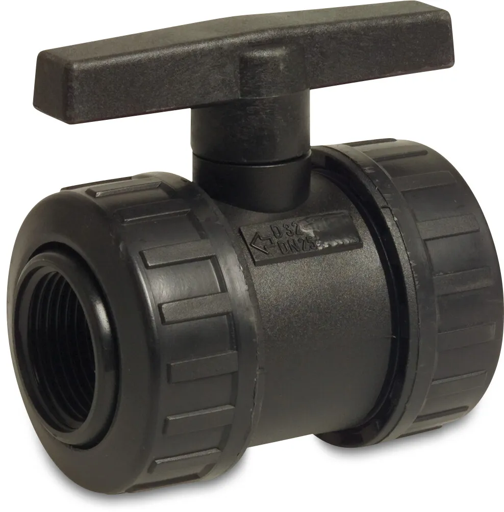 Ball valve PP 1 1/2" female thread 6bar black