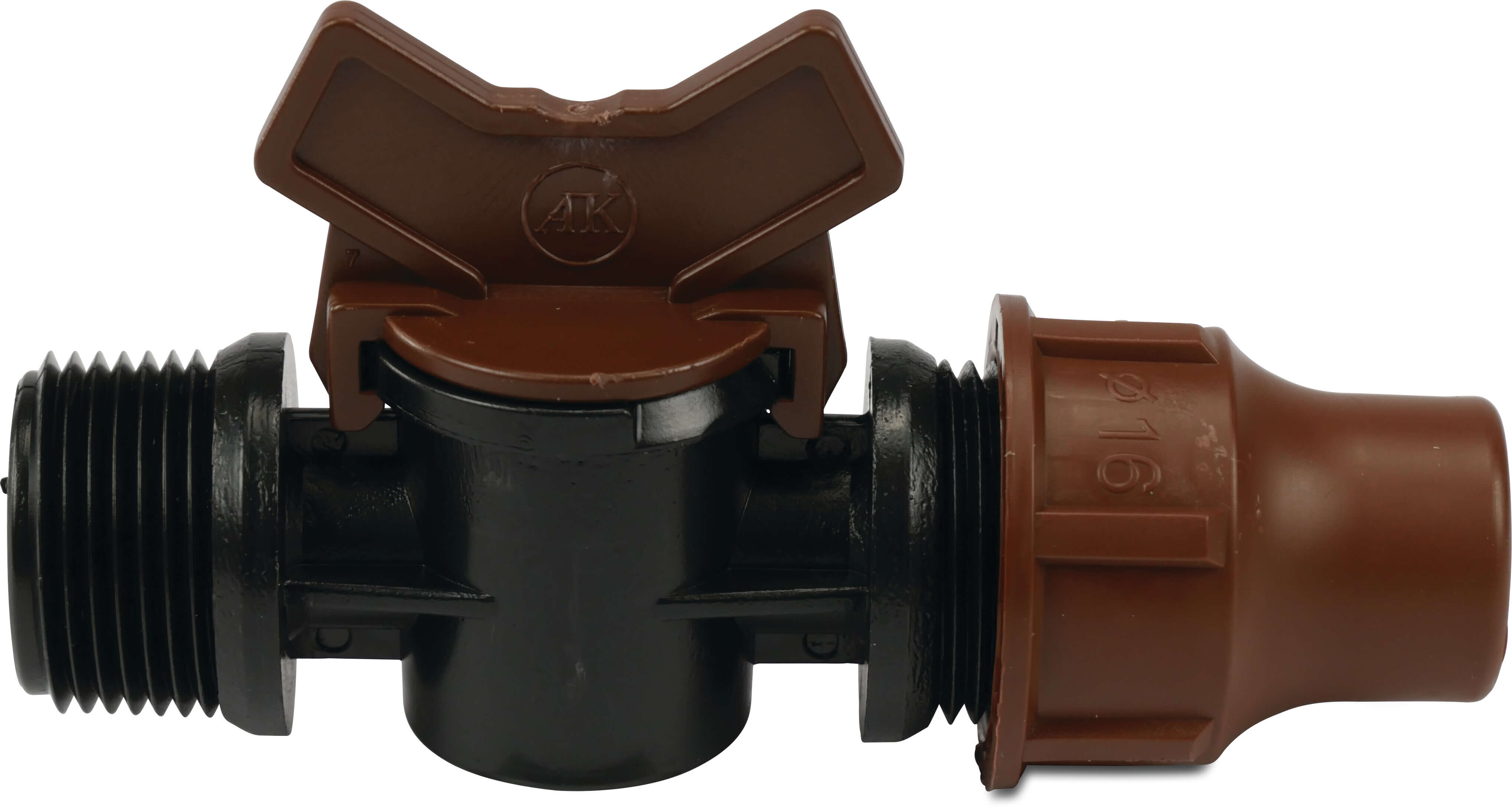 Plug valve PE 3/4" x 16 mm male thread x lock brown type BF-valve lock