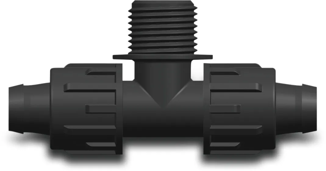 Trójnik 90° PP 20 mm x 1" x 20 mm lock x GZ x lock 4bar czarny