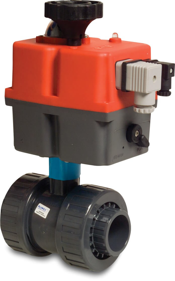 Profec Ball valve PVC-U 75 mm glue socket 10bar 24-240VAC/VDC grey type MegaSafe 600 with actuator