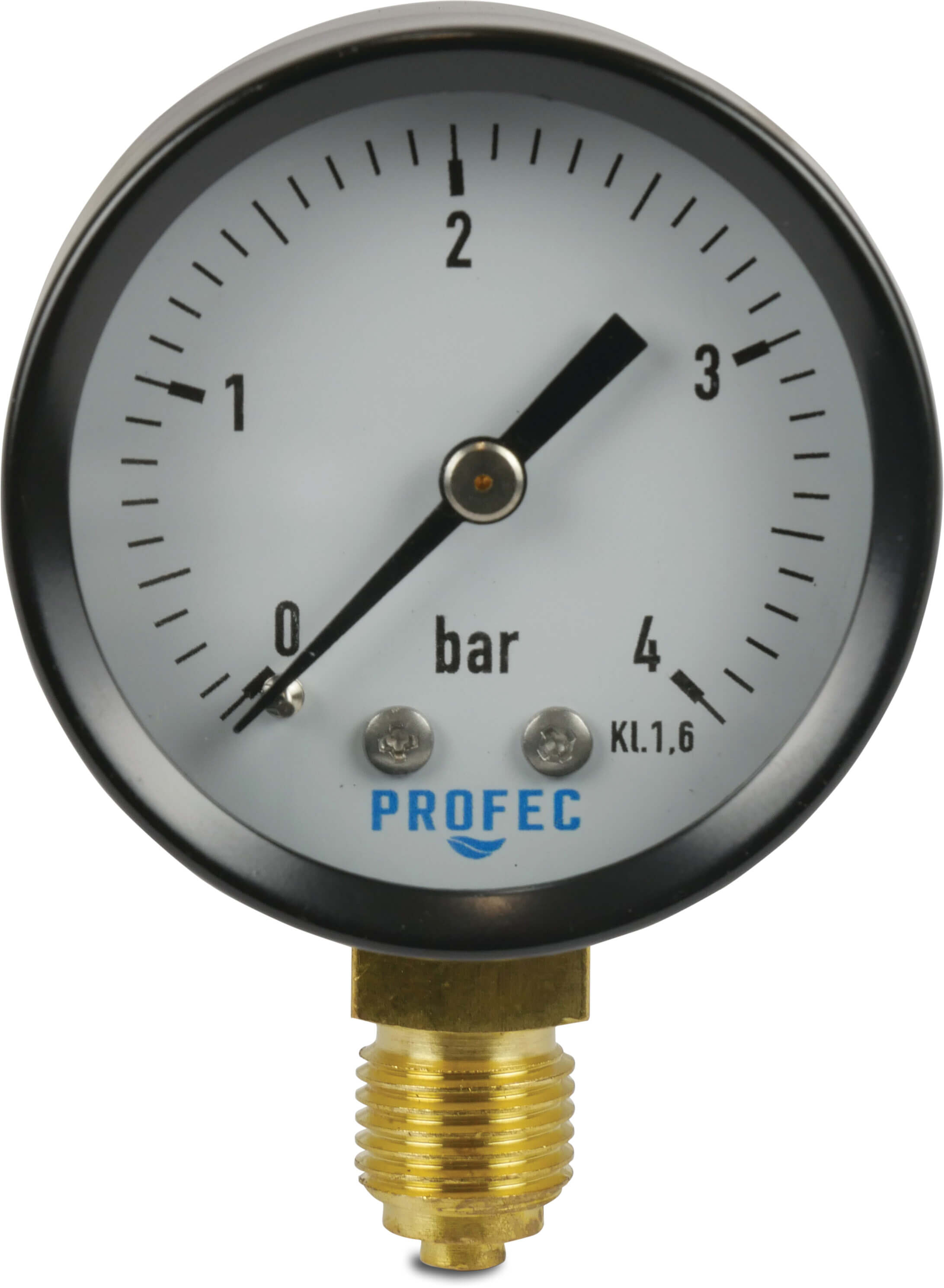 Profec Manometer 50 mm utvändig gänga 0 - 2,5bar svart type torr botten uppkoppling 1/4"