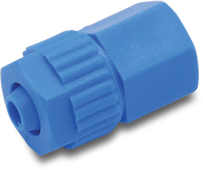 Tefen Connector PA glass fibre reinforced 8 mm x 1/4" barbed x female thread 14bar blue