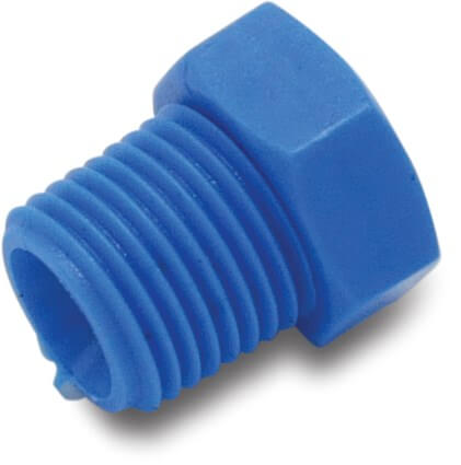 Tefen Plug PA glass fibre reinforced 1/8" male thread 14bar blue