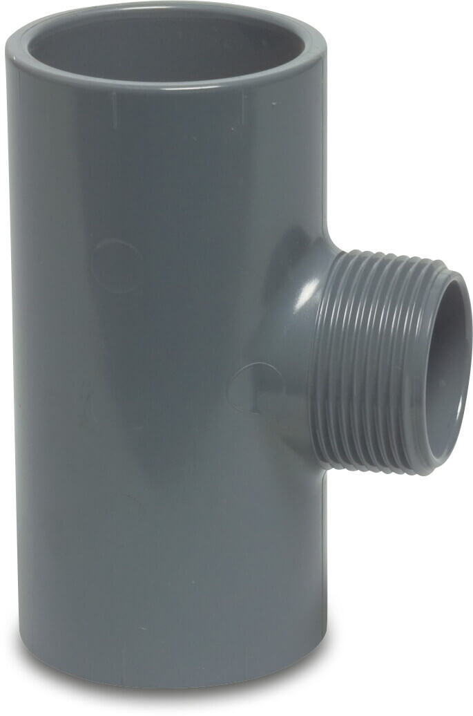 Profec Adaptor T-piece 90° PVC-U 25 mm x 3/4" x 25 mm glue socket x male thread x glue socket 10bar grey