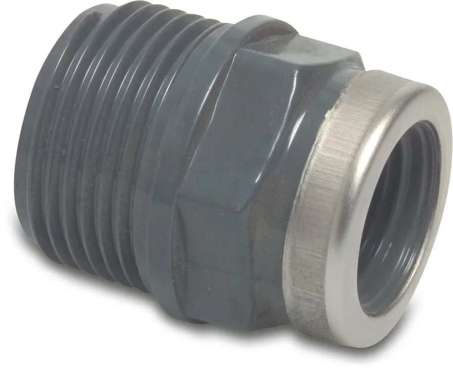 Profec Reducing nipple PVC-U 1 1/2" x 1" male thread x female thread 10bar grey with stainless steel ring type reinforced
