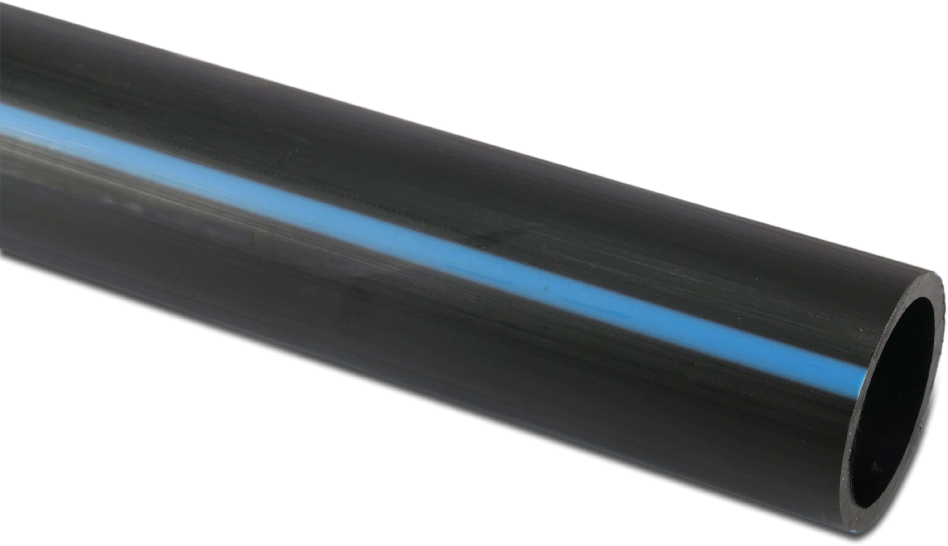 Pressure pipe PE100 63 mm x 5,8 mm plain SDR 11 16bar black/blue 12m DVGW