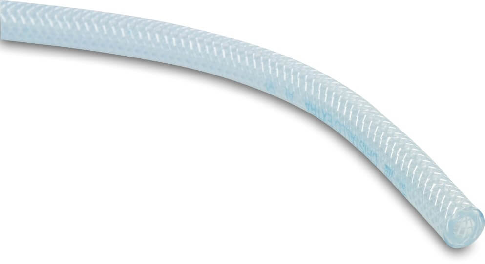 Flätad slang PVC 4 mm x 10 mm x 3,0 mm 30bar transparent 50m
