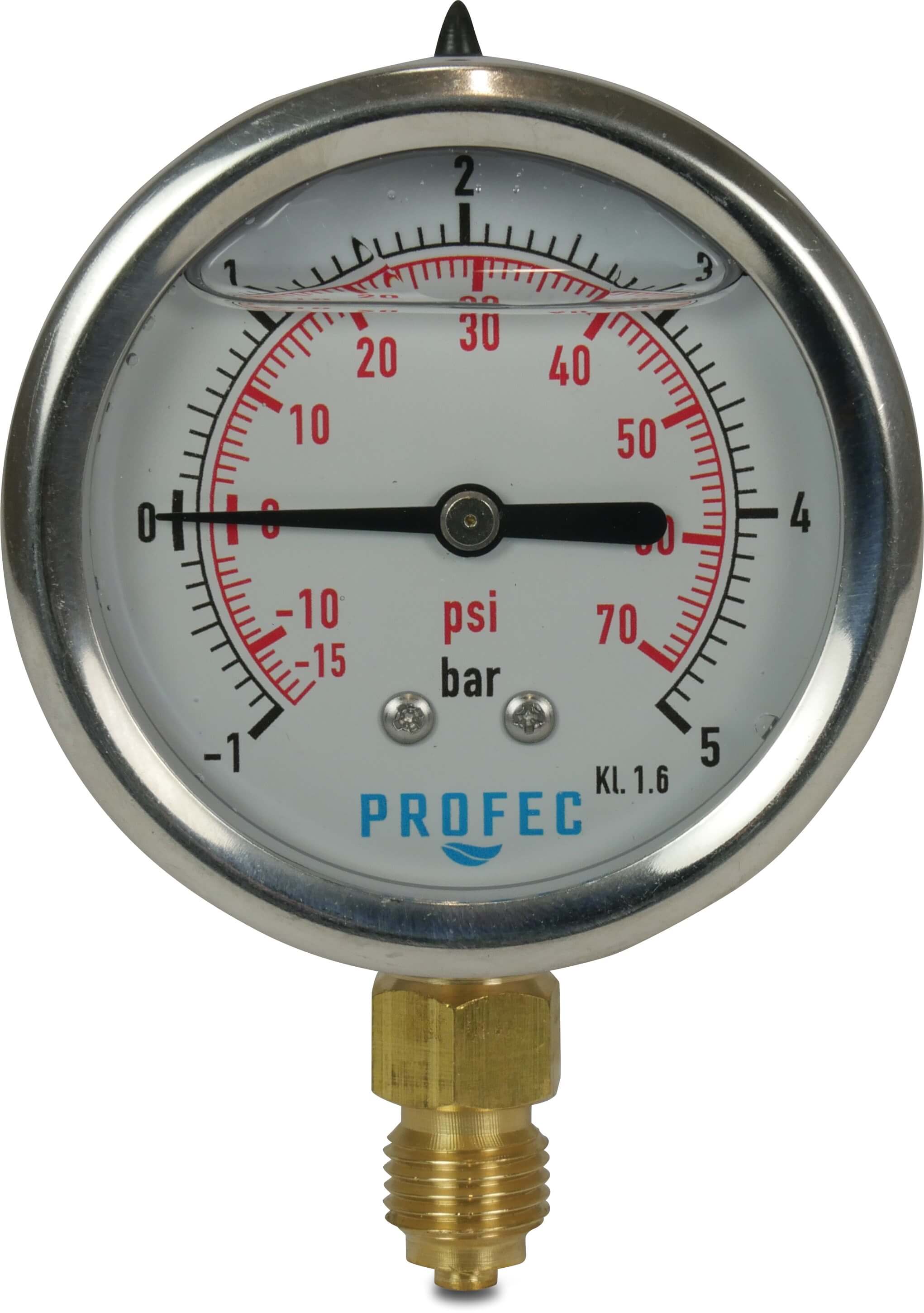Profec Pressure gauge 63 mm male thread -1 - 1,5bar type glycerin filled bottom connection 1/4"
