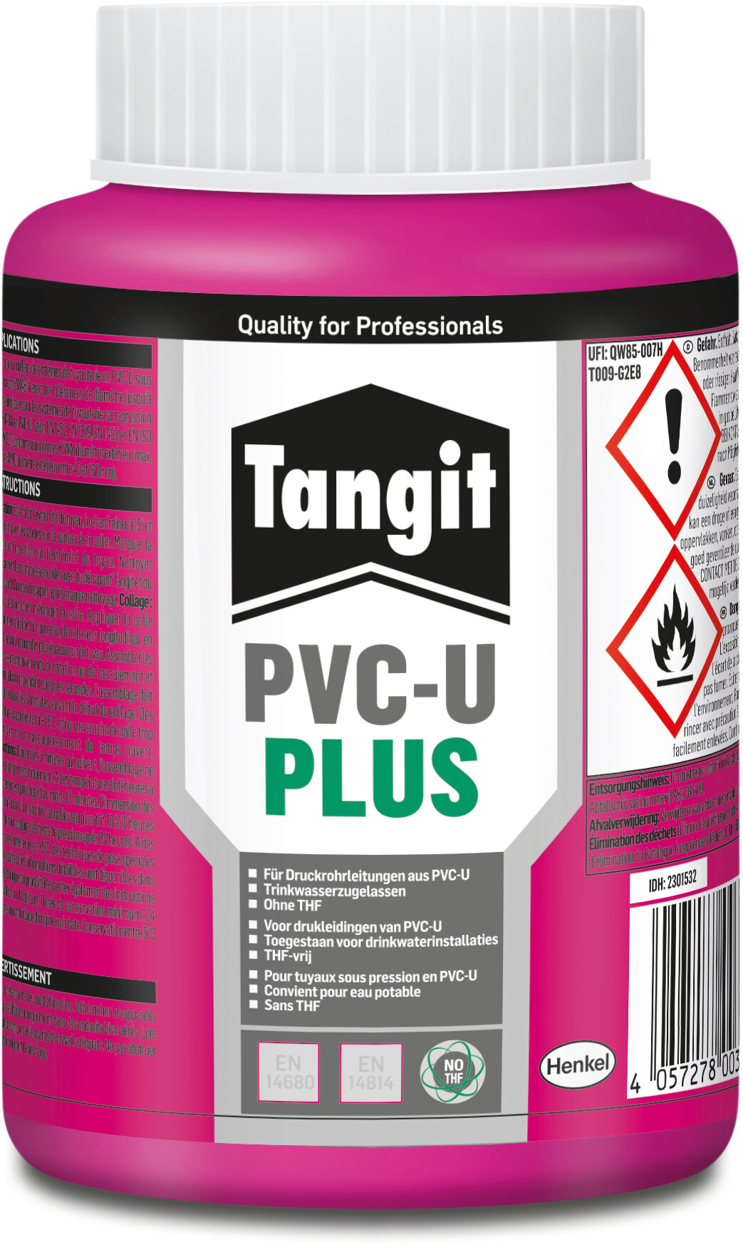 Tangit PVC glue 500g with brush type Plus THF free label DE/NL/FR