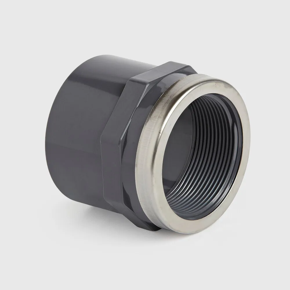 VDL Adaptor socket PVC-U 50 mm x 1 1/2" glue socket x female thread 16bar grey with stainless steel ring type reinforced