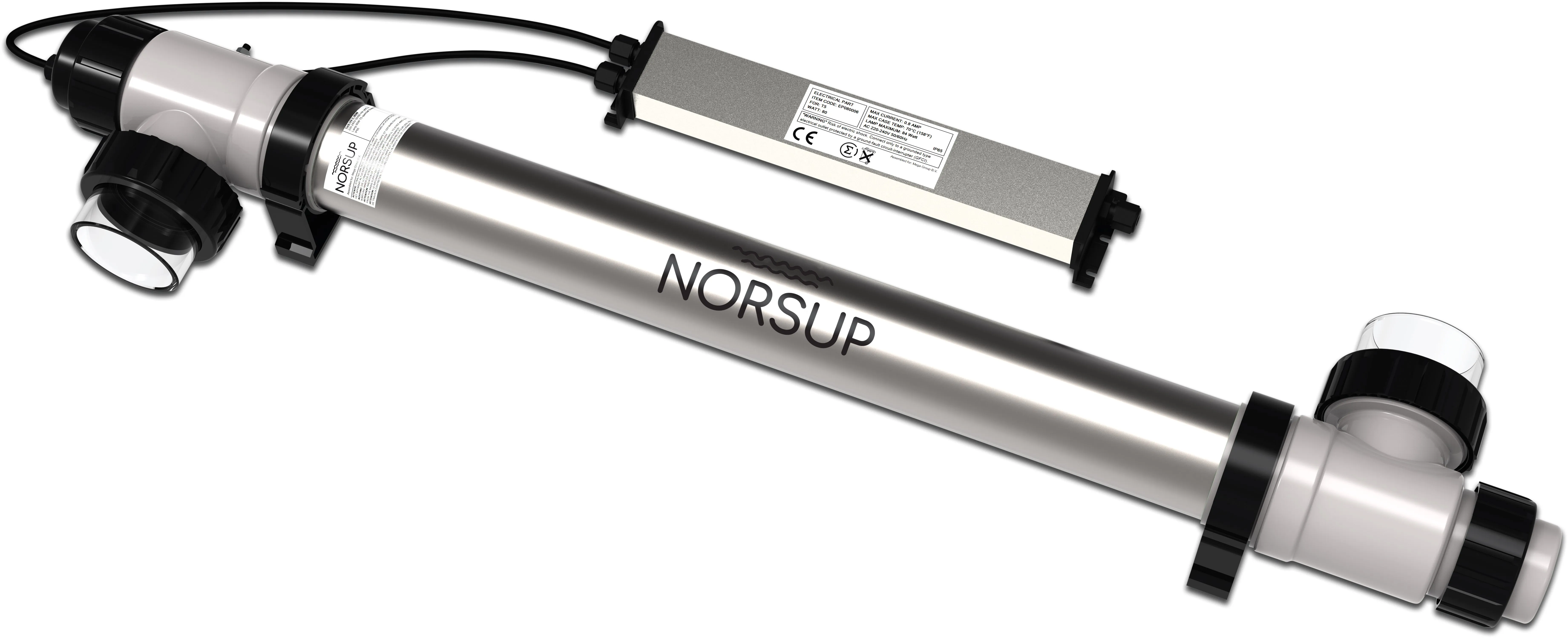 Norsup UV-C disinfection unit 50/63 mm x 1 1/2" glue socket/glue spigot x female thread type Supernova 80W
