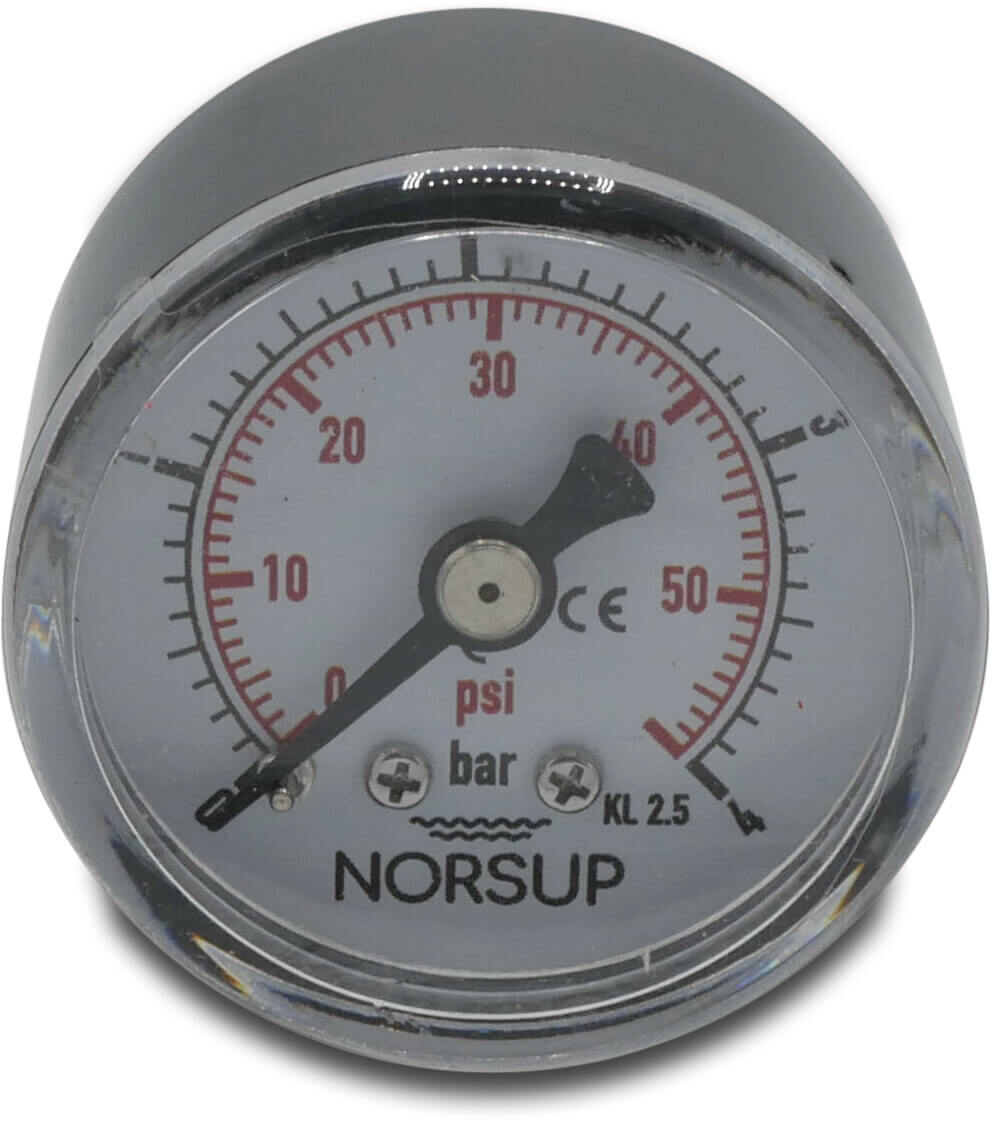 Norsup Manometer 40 mm utv. gänga 0 - 4 bar svart typ torr botten anslutning 1/8"