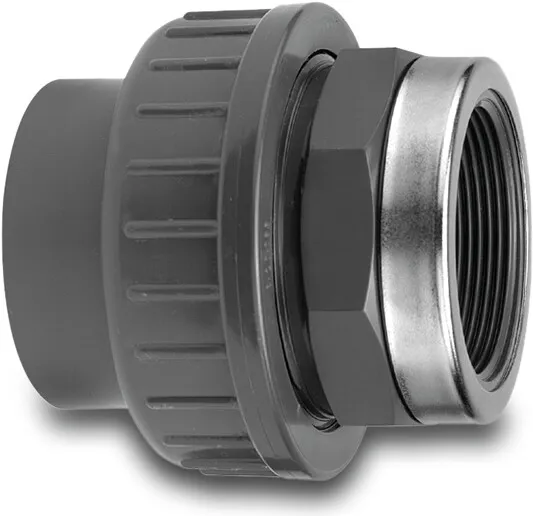 VDL Union adaptor PVC-U 32 mm x 1" glue socket x female thread 16bar grey type reinforced