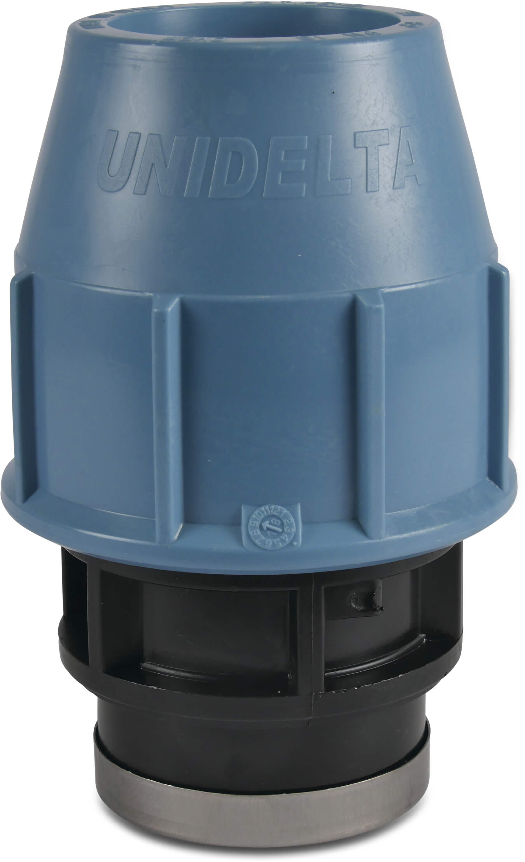 Unidelta Adaptor socket PP 50 mm x 2" compression x female thread 16bar black/blue DVGW/KIWA/WRAS
