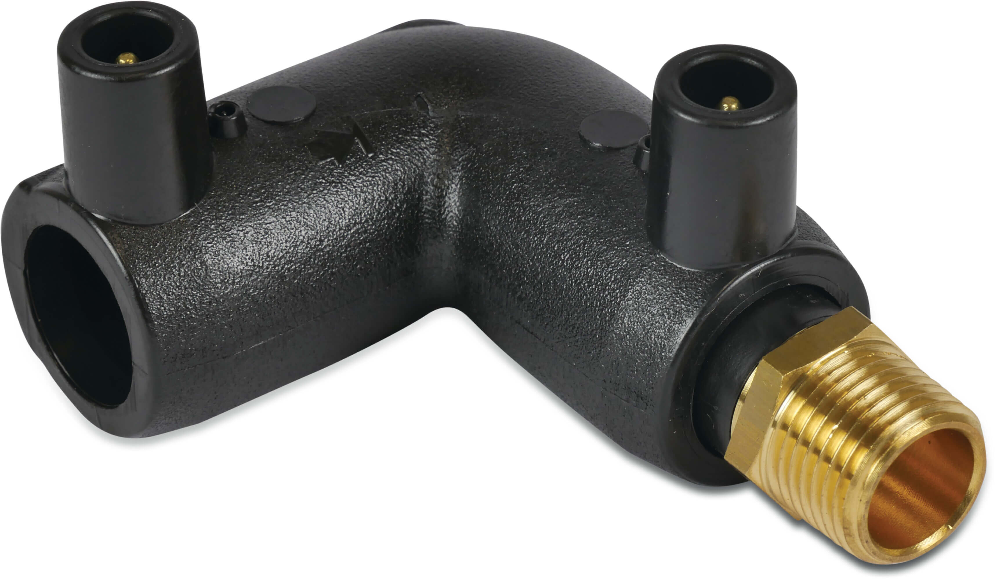 Profec Elbow 90° PE100/brass 20 mm x 1/2" electrofusion socket x male thread SDR7,4 24VAC 16bar 25bar black DVGW