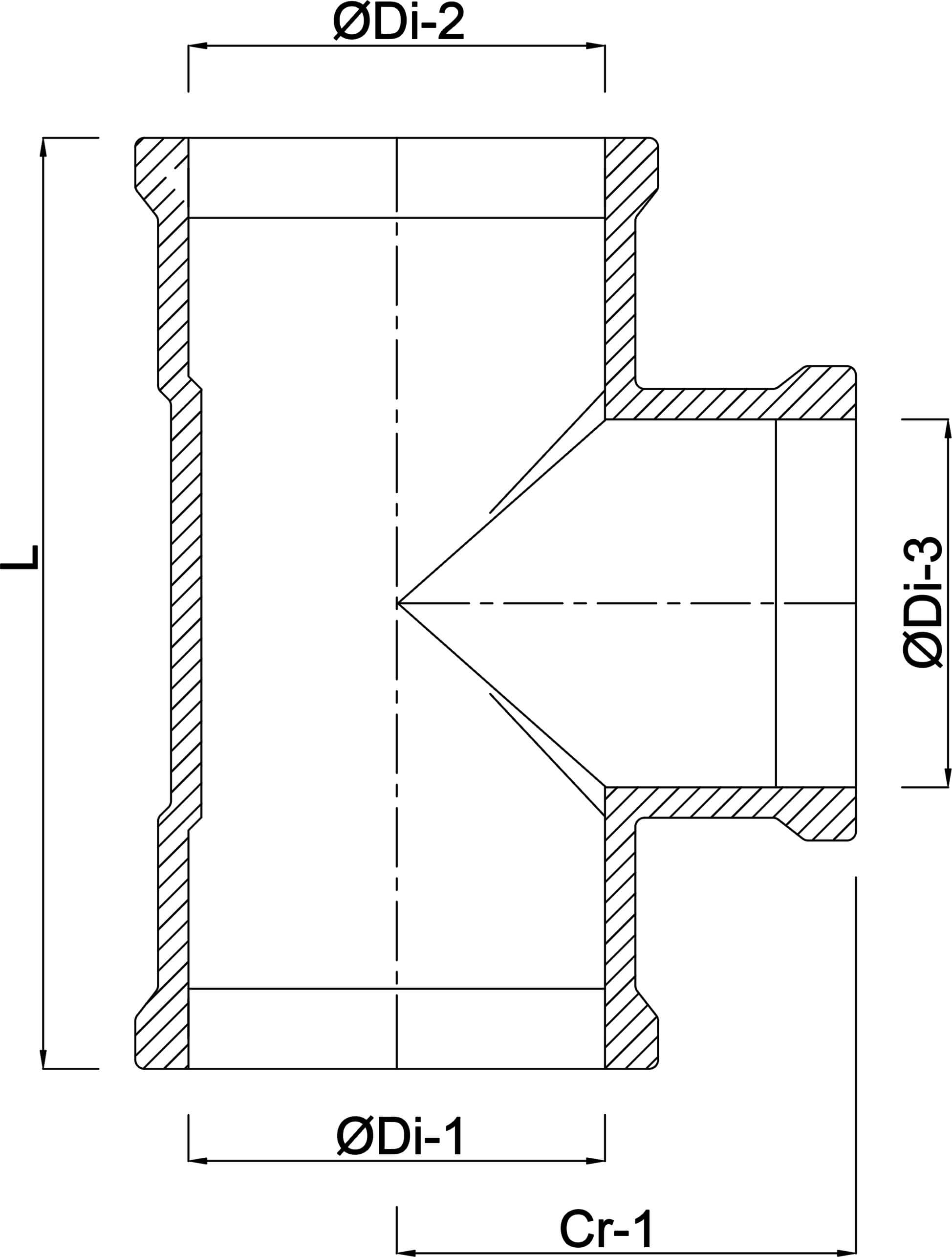 T-stuk 90° PVC-U 125 mm manchet 10bar grijs