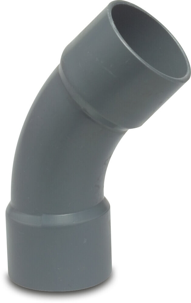 Profec Long bend 45° PVC-U 63 mm glue socket 10bar grey type made from tubing